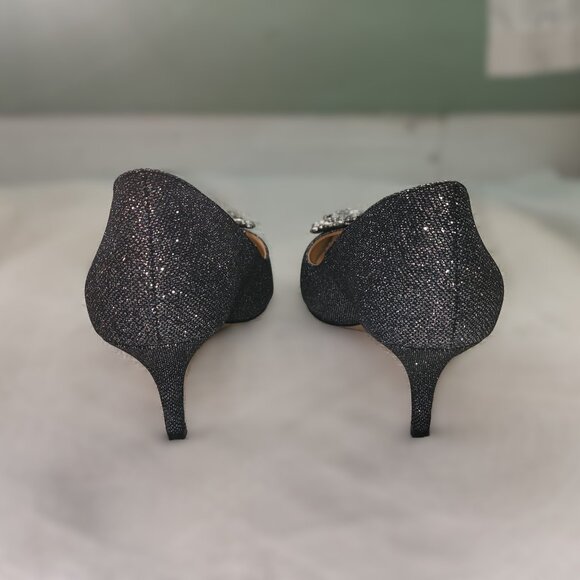 Pewter/Black Rhinestone Adorned Glitter Heels - Picture 5 of 13
